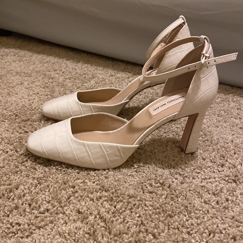 antonio melani white croc print high heels